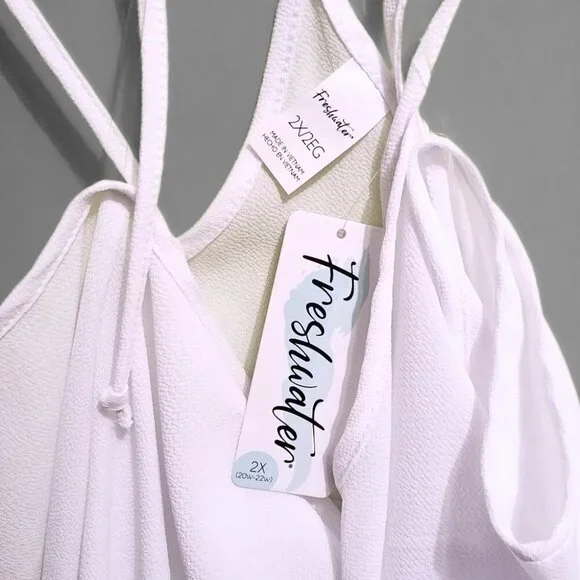 Freshwater White Eyelet-Trim Racerback Swim Cover-Up Dress Size 2X - Picture 4 of 5